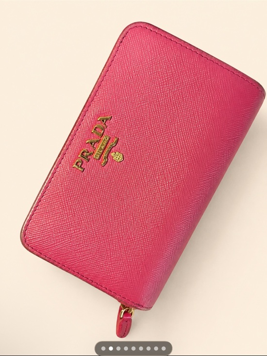 Prada Handbags - Prada Pink Saffiano Leather medium size Zip Wallet with Gold Logo